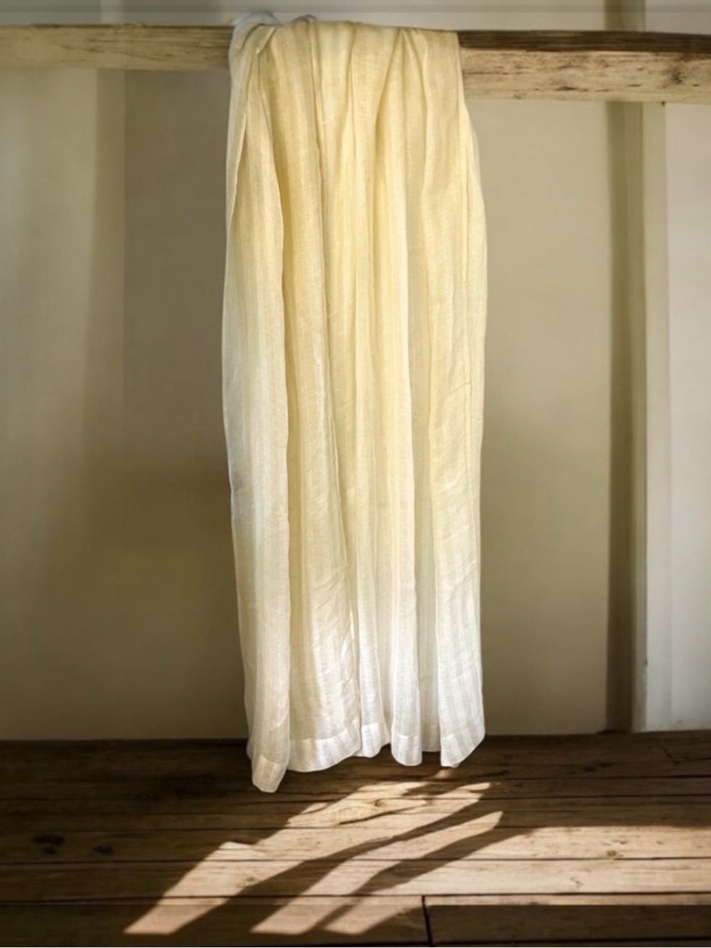 SERENA & LILY 2 100% LINEN SHADOW STRIPE SHEER CURTAIN PANELS 50x84